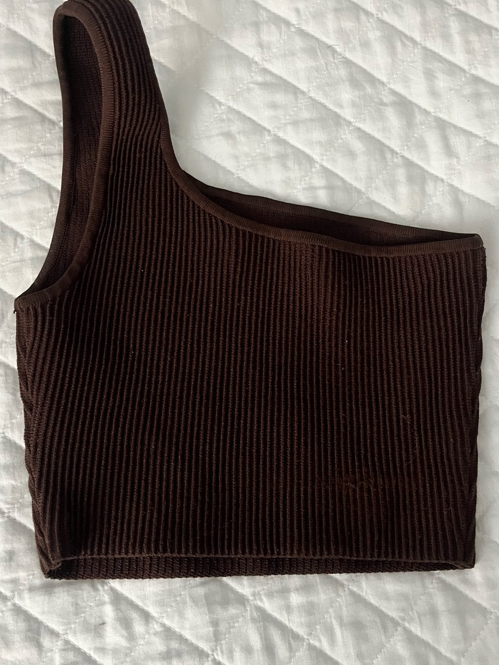 Babaton Ribbed One-Shoulder Crop Top - Dark Brown